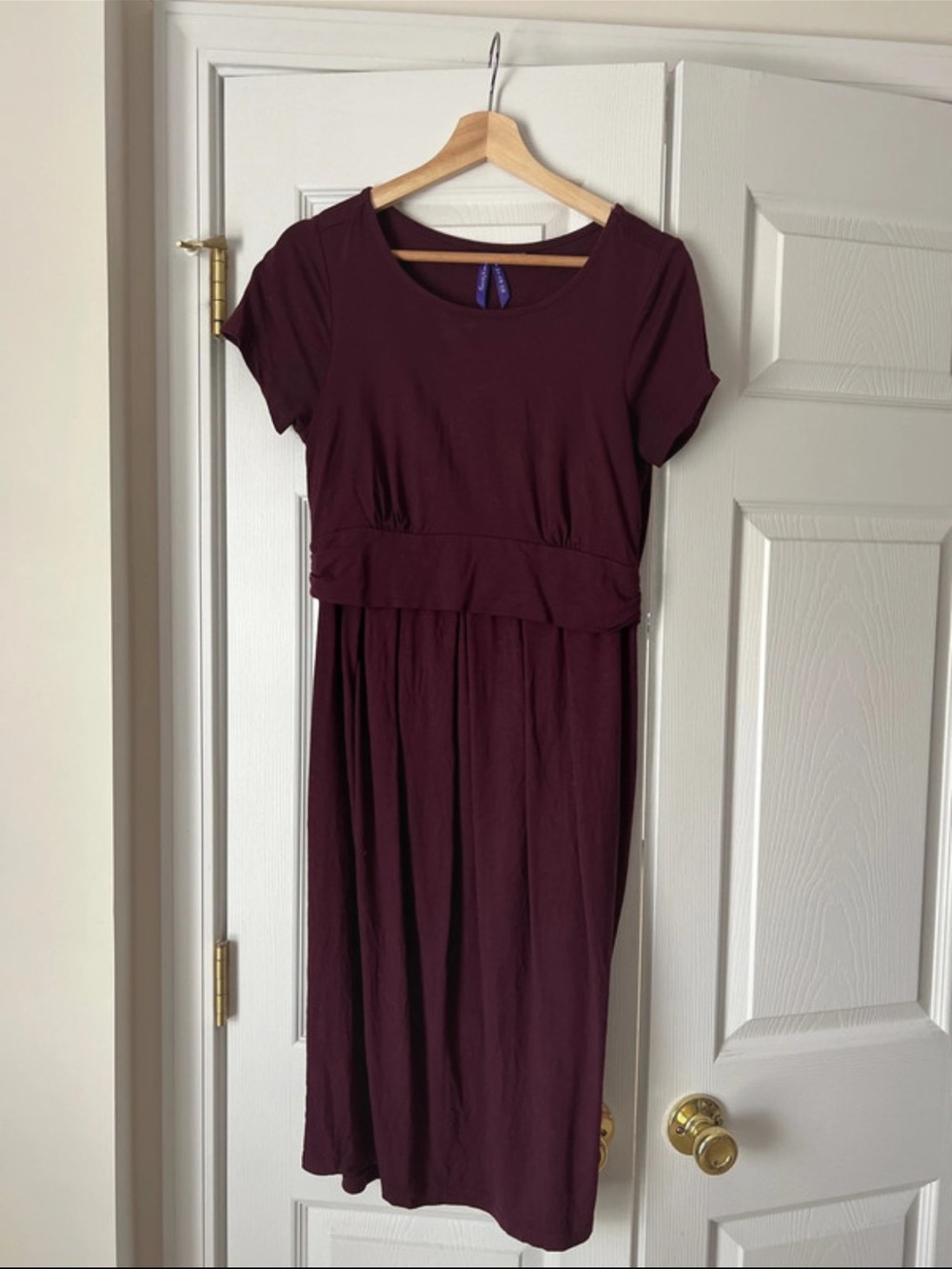 Seraphine Burgundy Short-Sleeve Nursing Midi Dress
